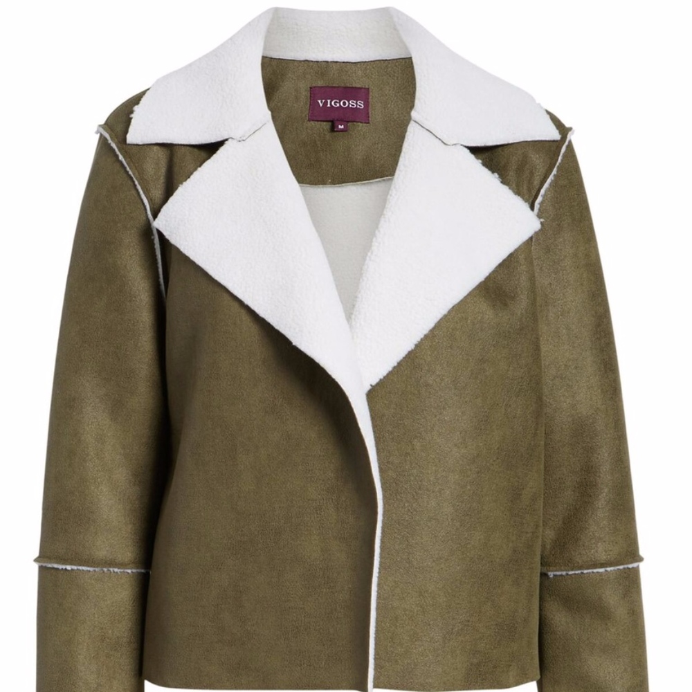 Vigoss // Faux Shearling Moto Jacket in Green - Picture 7 of 7